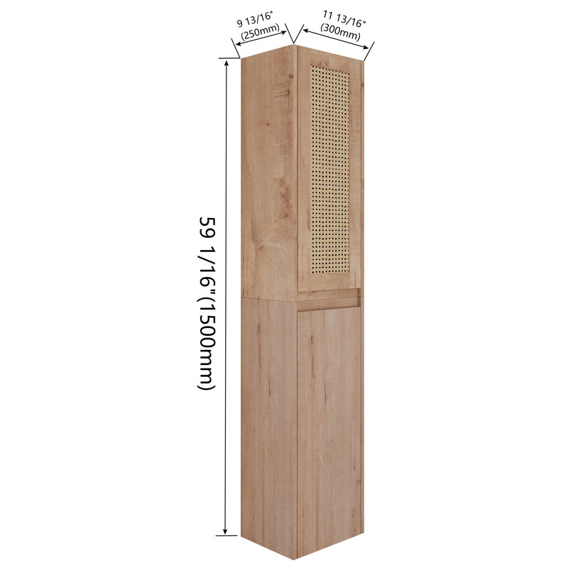 Armoire de rangement flottante murale pour salle de bain avec tablette et porte, finition bois naturel