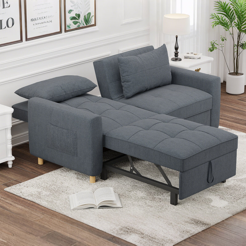 2 Seater Linen Sofa Bed, Dark Grey