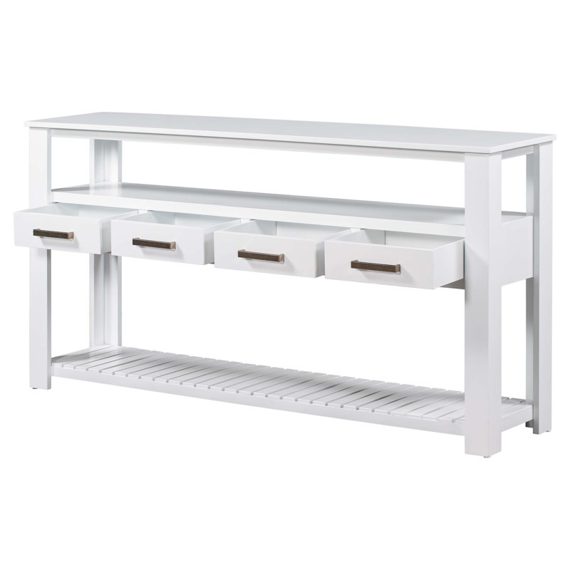 Console de 62,2 po, table d'entrée, table de canapé avec trois tiroirs supérieurs, Blanc