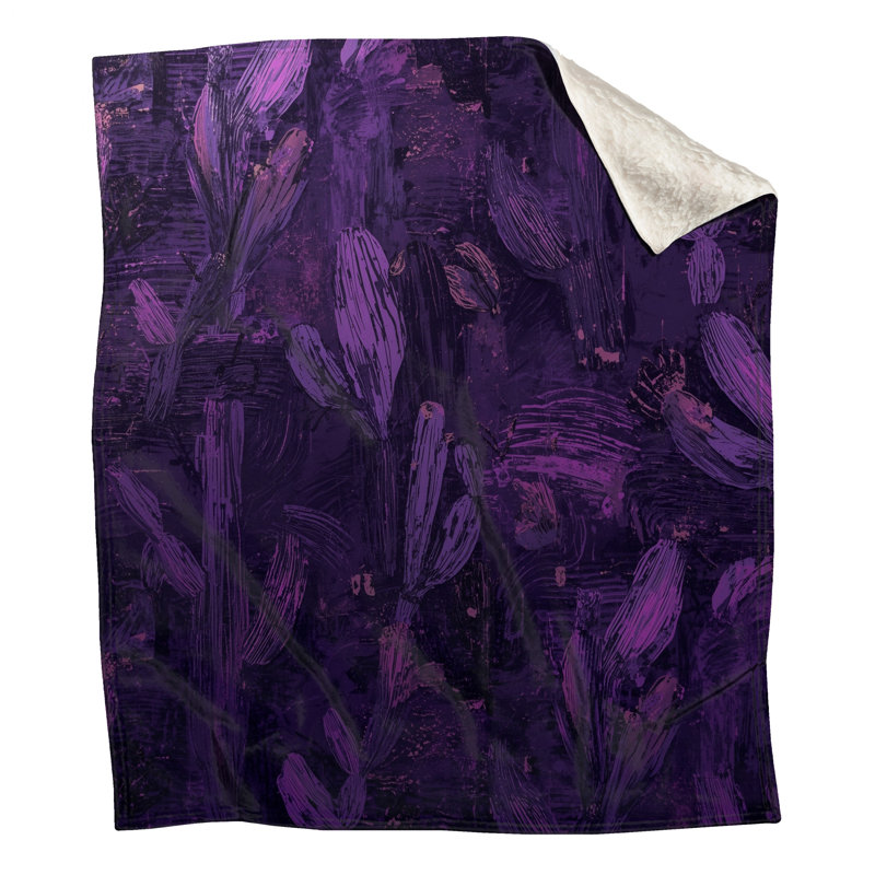 Couvertures mauves à motif abstrait de cactus, L 50 po x H 60 po