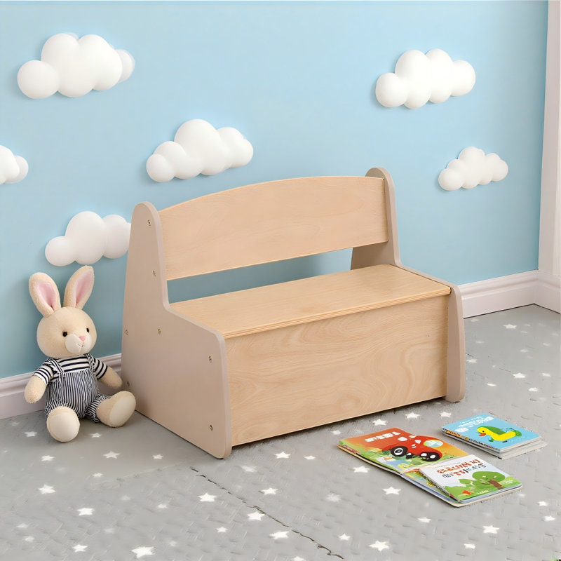 Furniturehmd Wooden Kid's Storage Bench, Seating & Toy Organizer With Safety Hinge, Durable Build & Space-Saving Function For Playroom,Bedroom,Kitchen