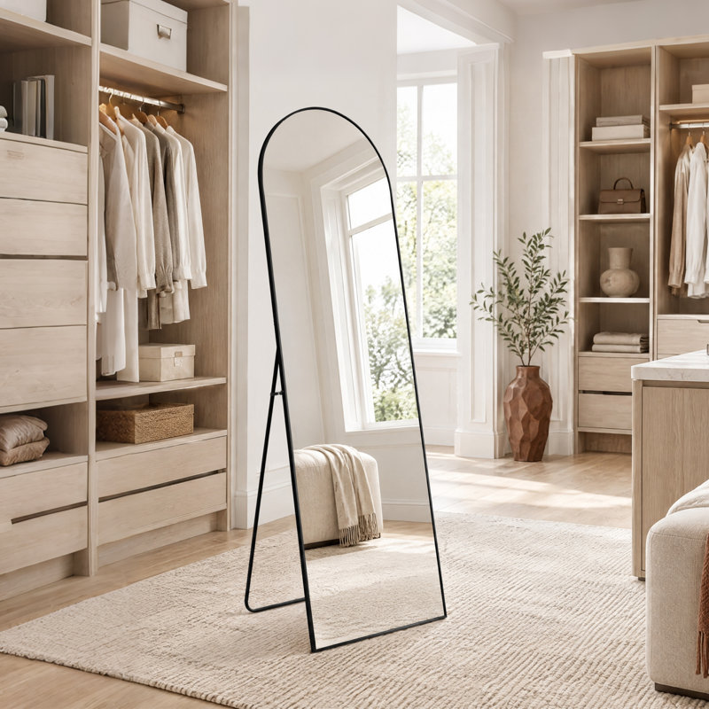 Miroir sur pied de 21 po x 64 po avec support, autoportant ou mural, 21 po x 64 po, Noir, Arche