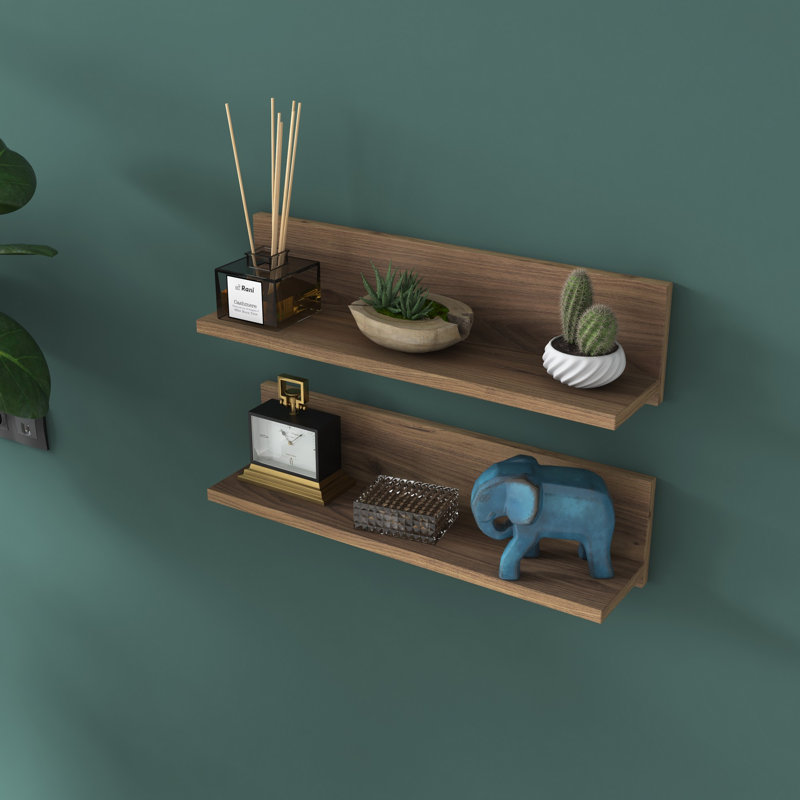 Modern Walnut Wall Shelf (2 Pieces), 23.6 x 5.9 x 5.1 Inches | 100% Melamine Coated Particle Board, Stylish Solid Color Design | Perfect for Home Decor, Storage, and Displaying Your Favorite Items