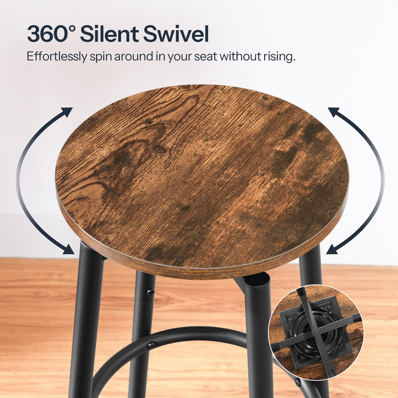 Swivel Bar Stool, Rustic Brown Seat/Black Frame