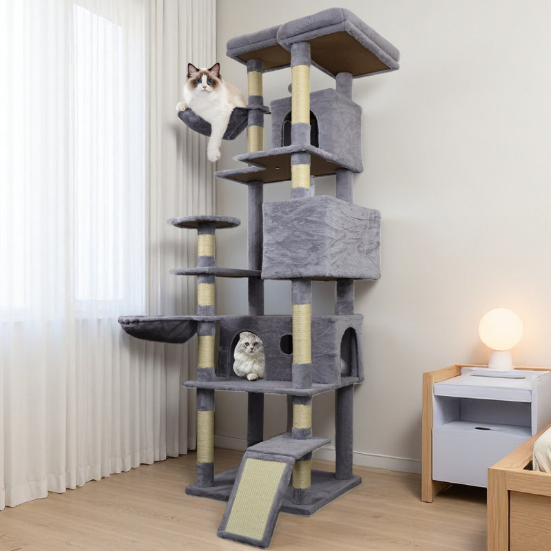 Tour pour chat 69 po avec grand poteau à griffer en sisal gris, Gris foncé