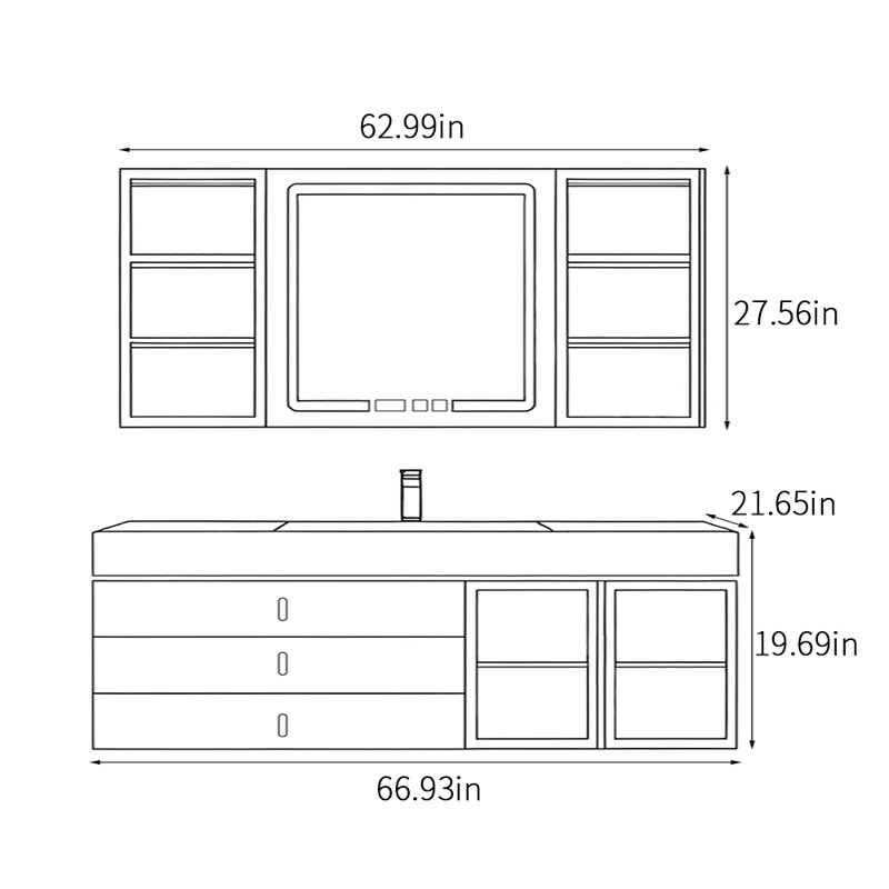 Armoire murale moderne et simple., H 19,69 po x l 66,93 po x P 21,65 po, Rose