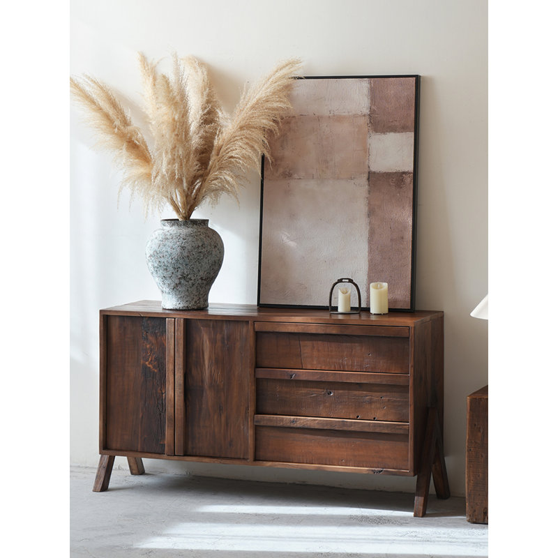 Buffet multifonctionnel en érable vieilli de style Mid-Century, H 30,71 po x l 55,12 po x P 17,72 po