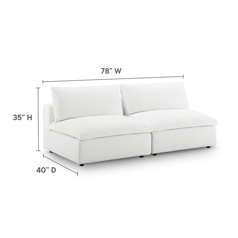 Commix Down Filled Overstuffed 2-Piece Armless Sectional Loveseat, White Polyester