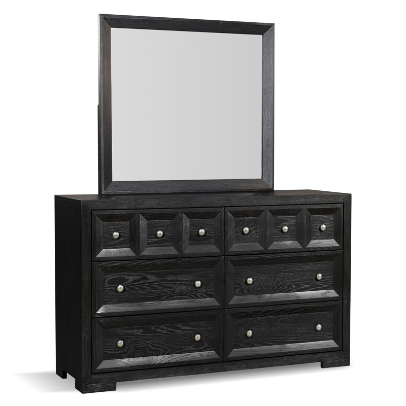 Commode 6 tiroirs avec miroir Schell, Noir, noir, noir, noir