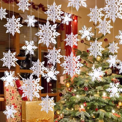 Winter Christmas Snowflake Decorations Indoor, 24PCS 3D White Snowflakes Hanging Ornaments For Home Xmas Christmas Holiday Winter Wonderland New Year Party Decorations