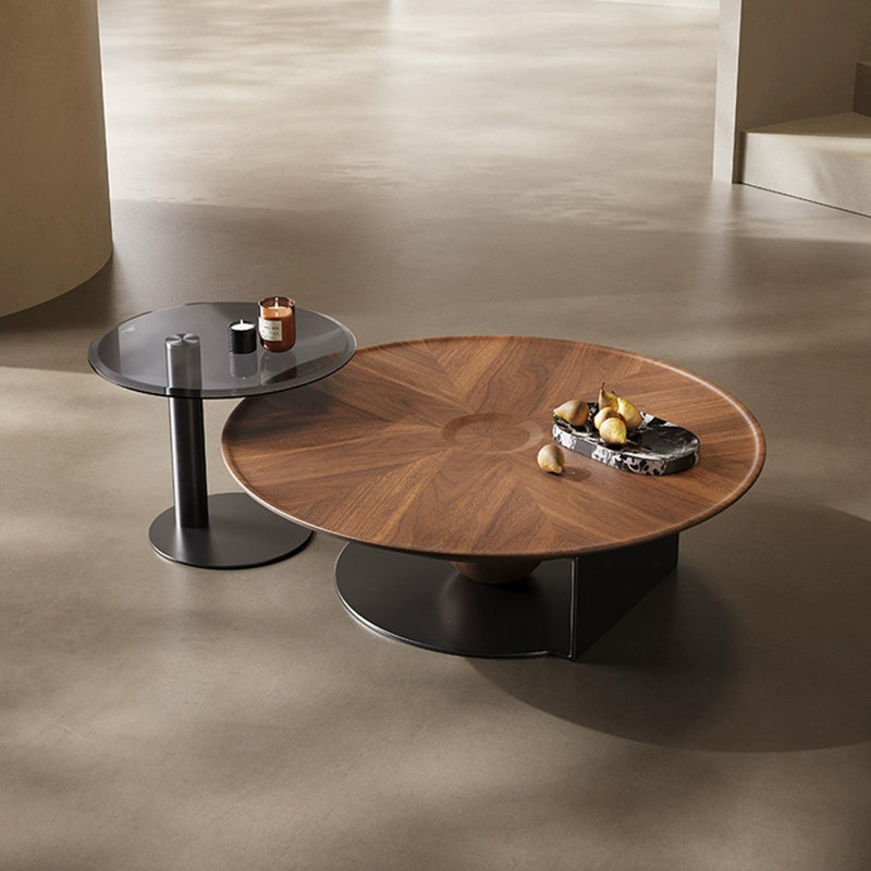 Table basse ronde en bois de style italien, H 13,7 po x L 31,5 po x l 31,5 po