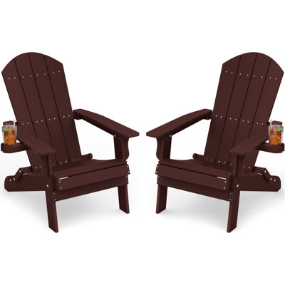 Plastic Adirondack Chairs Outdoor HIPS Patio Chairs With Wood Texture Lawn Fire Pit Deck Porch Garden Chairs For Adults（Set Of 2）