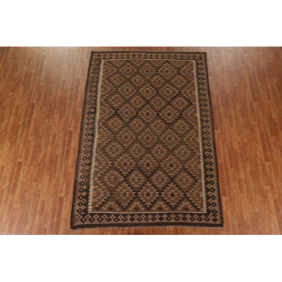 Tapis brun en laine noué à la main de conception unique 6 pi 7 po x 9 pi 7 po New Age