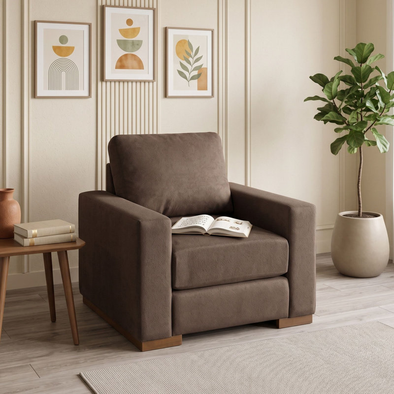 Fauteuil d'appoint carré avec coussins et base, Brown