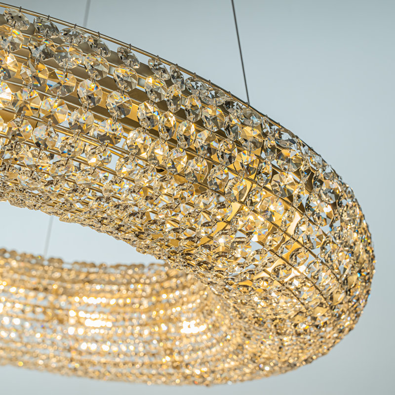Lustre unique / audacieux en forme de roue de chariot en or 32 pouces avec des perles de cristal, 14