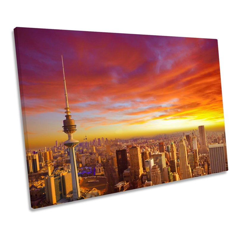 Kuwait City Skyline Sunset - Wrapped Canvas Art Prints, 30.5cm H x 45.7cm W
