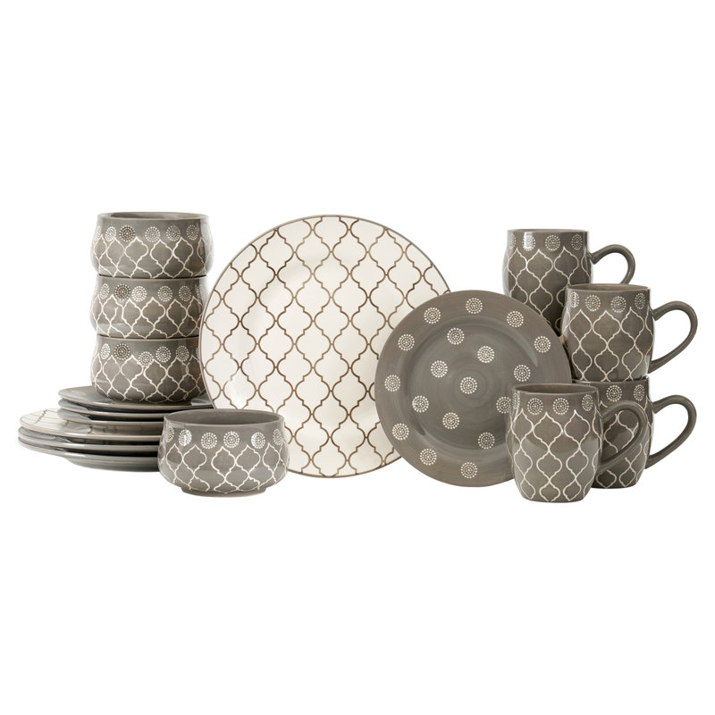 Baum Moroccan 16 Piece Dinnerware Set, Gray