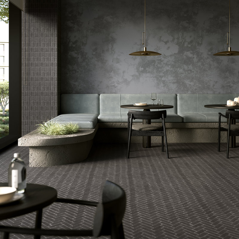 Brixon 1.5x4 Herringbone Matte Porcelain Mosaic Tile, Charcoal Gray