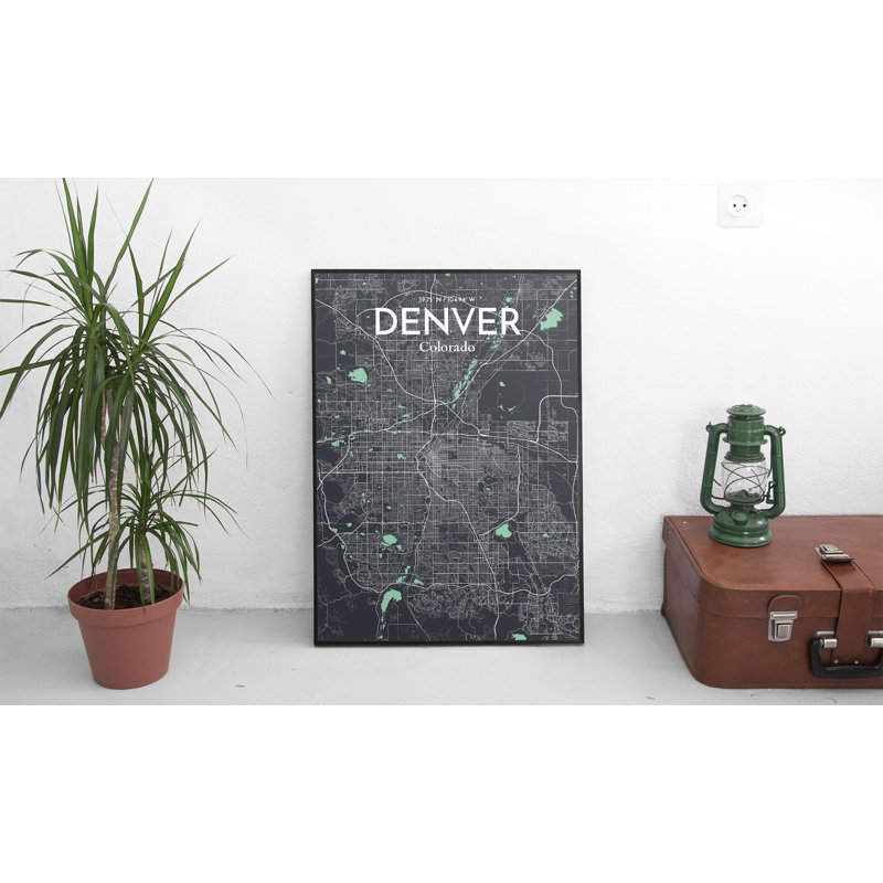 Denver City Map - Unframed Graphic Art Print on Paper, 70cm H x 50cm W x 0.13cm D, Black