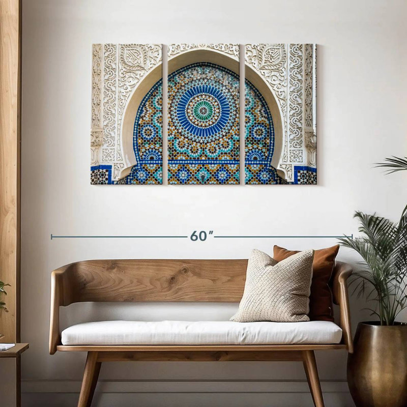 Ensemble de 3 carreaux marocains sur toile, H 45 po x l 28 po x P 1,25 po