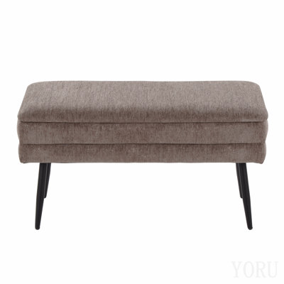 Banc de rangement contemporain en métal noir et tissu brun