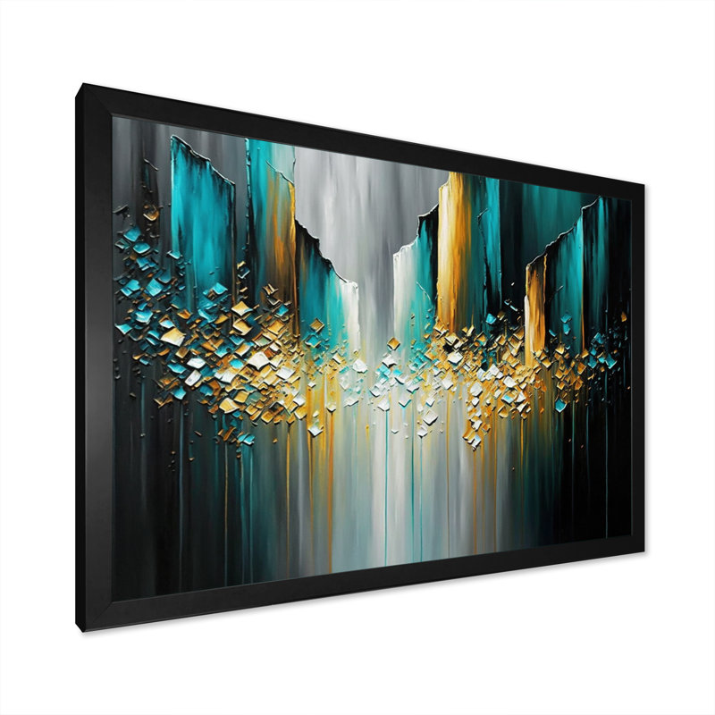Abstrait géométrique noir et vert I - reproduction sur toile, L 20 po x H 12 po, Impression noire sur toile encadrée