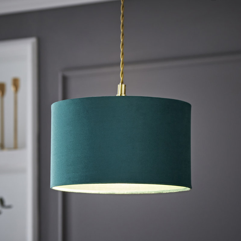 20cm H Velvet Drum Pendant Shade ( Screw On ), Green, 20 cm H x 35 cm W x 35 cm D