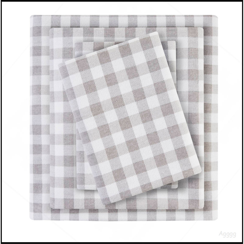 4 PCS King Printed Sheet Set Gray Herringbone Check