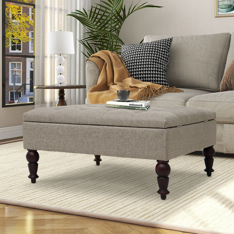 Repose-pieds carré avec rangement Mirfield, Polyester beige