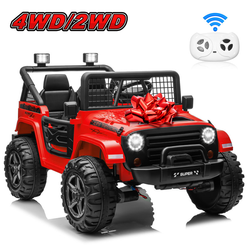 Jeep pour enfants 24V 2 places avec télécommande, interrupteur 4 roues motrices / 2 roues motrices, suspension, Bluetooth et boîte de rangement