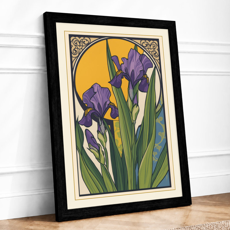 Purple Irises in Gold Botanical - Framed Print, A3 - 42.0 x 29.7 cm, Black