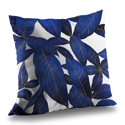 Abstract Modern Blue Leaves - Classic Blue Exotic Throw Pillow – Throw Pillow Cover Only, Double-Sided Print, Insert Not Included