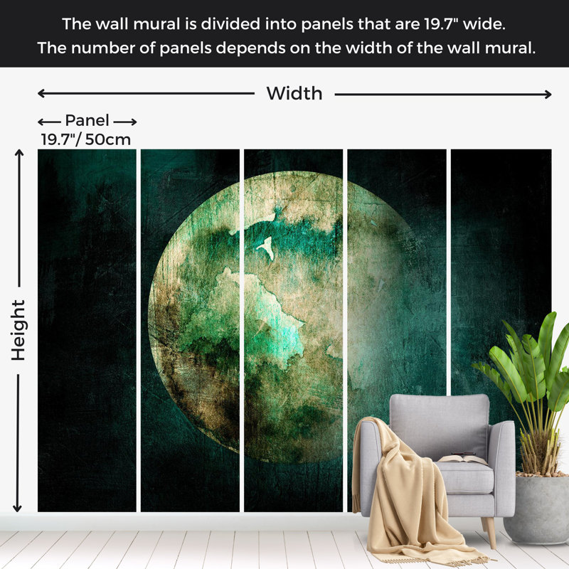 Papier peint abstrait avec impression de planète verte, L 82 po x l 118 po