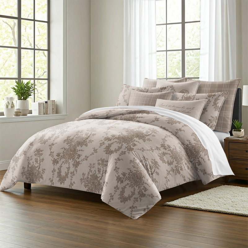 Country Lane Toile Natural Cotton Coverlet Set  8 Piece, Super King Coverlet + 7 Additional Pieces