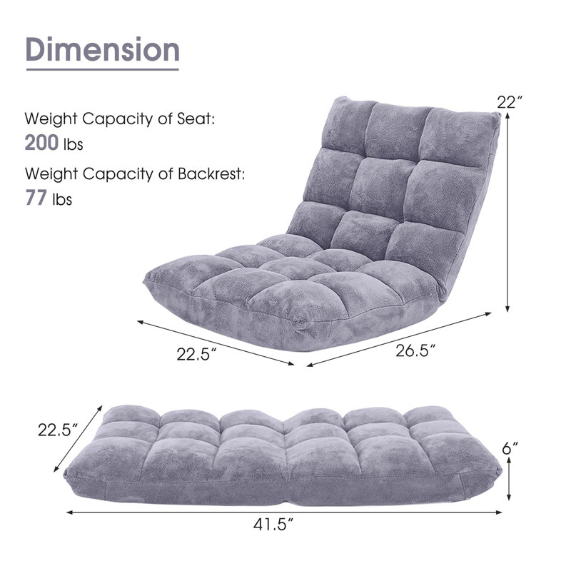 Chaise de plancher pliante avec dossier, Gris