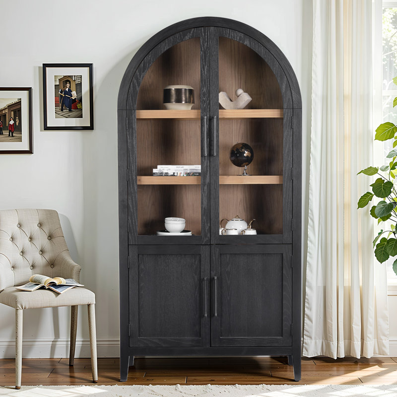 Jessim Camilla 78.7” Tall Mid Century Arched Display Cabinet, Rounded Bookshelf, Open Shelf Storage Cabinet For Dining Room