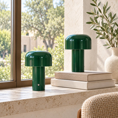  Rechargeable Green Dimmable Round Table Lamp with Opaque Acrylic Mushroom