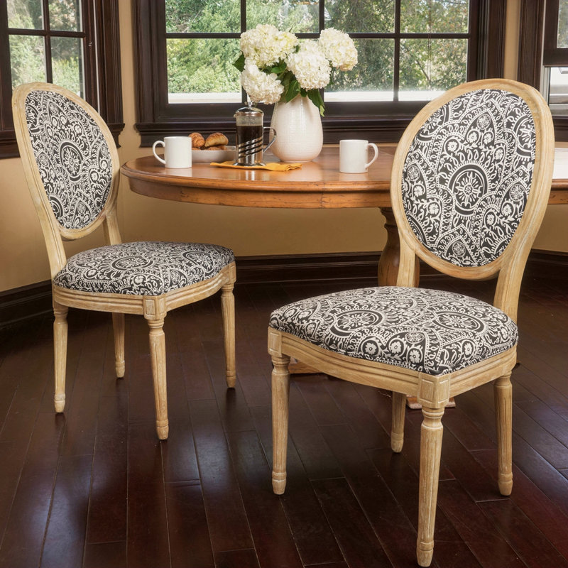 Chaise KD (ensemble de 2), Tissu floral gris, Naturel