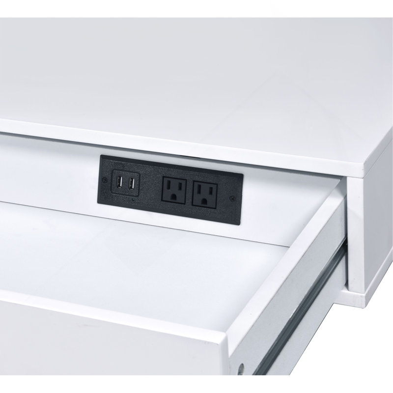 Versatile High Gloss Writing Desk With Advanced USB Functionality, White