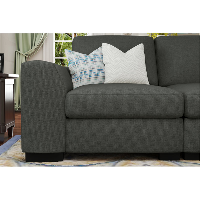 Canapé modulaire en forme de L 130 po avec repose-pieds de rangement en tissu de lin gris foncé