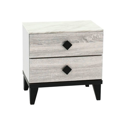 Cream Bedroom Nightstand With 2 Drawers And Elegant Appearance In -Shaped Handles