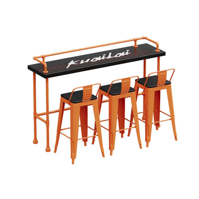 Industrial Style High Table And Chairs Set 3 - Person Solid Wood Top Trestle Dining Set