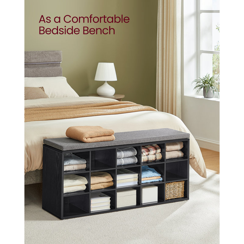 Upholstered Storage Bench, 48cm H x 105cm W x 30cm D, Black/Grey