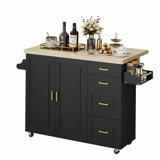 59.4" W Rolling Kitchen Island Cart With Drop Leaf, On Wheels, 2 Door Storage Cabinet, 4 Drawer, Spice, Towel Rack
