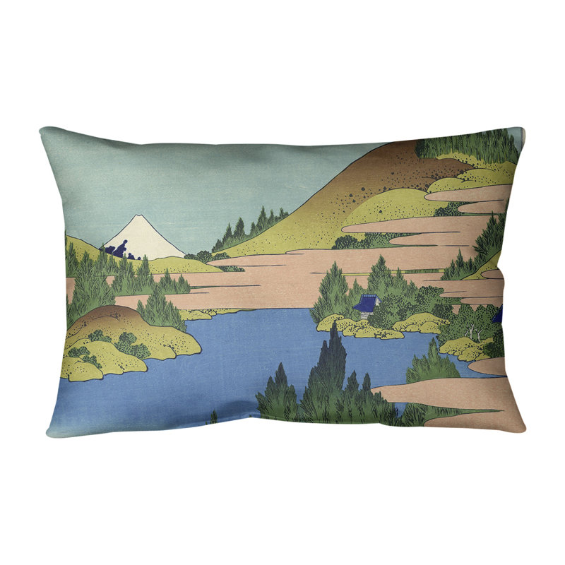 Coussin lombaire Katsushika Hokusai le lac à Hakone dans la province de Sagami, Bleu / brun clair