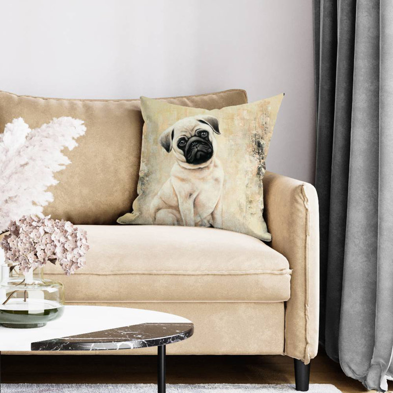 Small pug dog - 20"x20" Throw pillow cover - Poly twill - Print on demand, 20" H x 20" W, Pillow Cover Only - No Insert