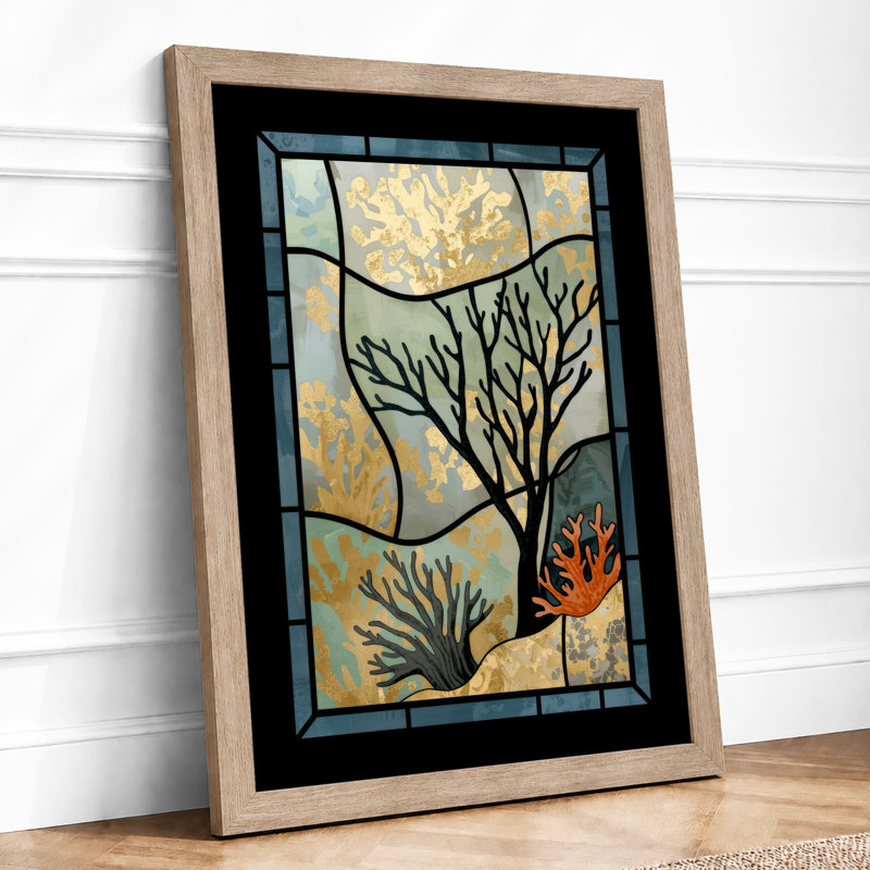 Stained Glass Botanical - Framed Print, A1 - 84.1 x 59.4 cm, Oak
