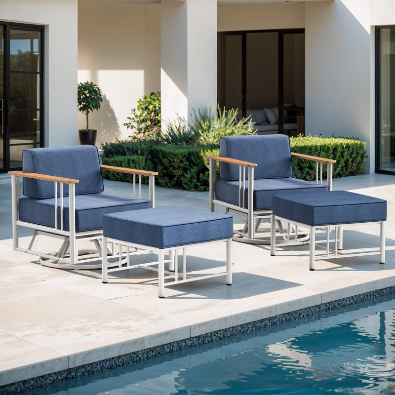 Ensemble de 2 chaises pivotantes Coan, Coussin bleu / cadre blanc