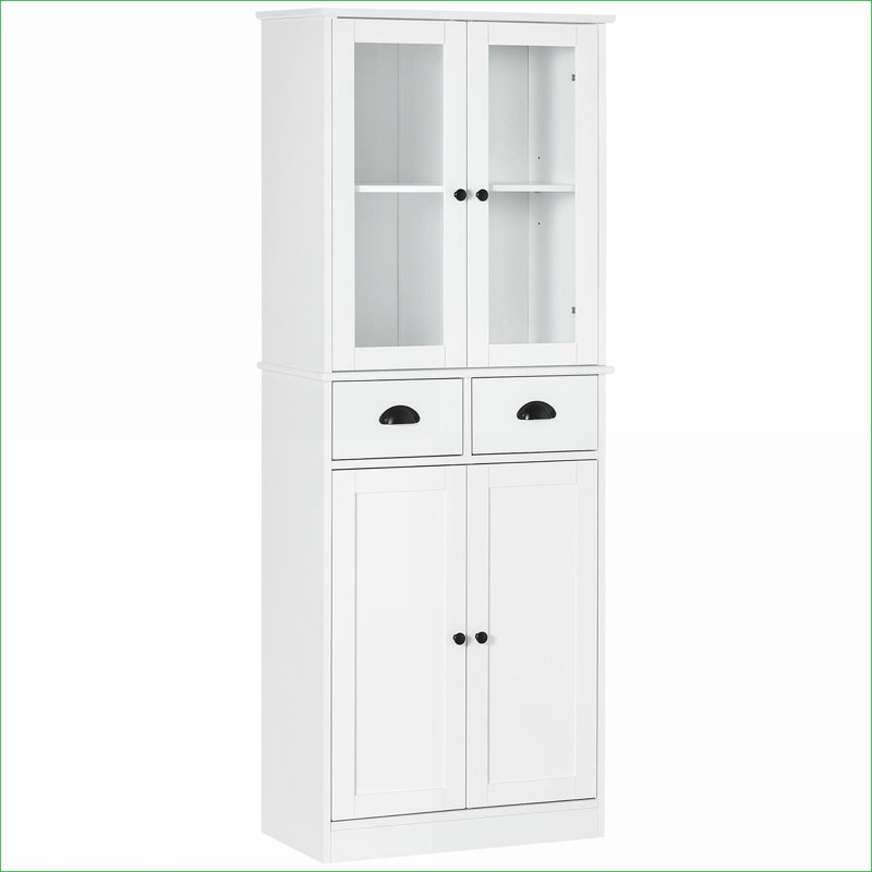 Armoires | Garde-manger autoportant de 61 po, portes à fermeture douce, tablettes réglables, 2 tiroirs, blanc neige | Panneau de fibres à densité moyenne | Cuisine