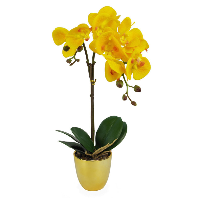 Faux Plant in Pot Liner, Yellow, 48cm H x 20cm W x 20cm D